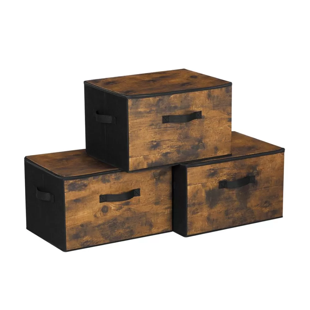 Clearance SONGMICS Aufbewahrungsbox mit Deckel vintagebraun-schwarz Vintagebraun + Schwarz