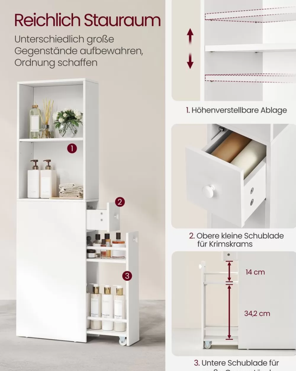 badezimmschrank_hoch_schmal_klassikwei_2.webp Best Sale SONGMICS Badezimmschrank hoch schmal KlassikWeiß
