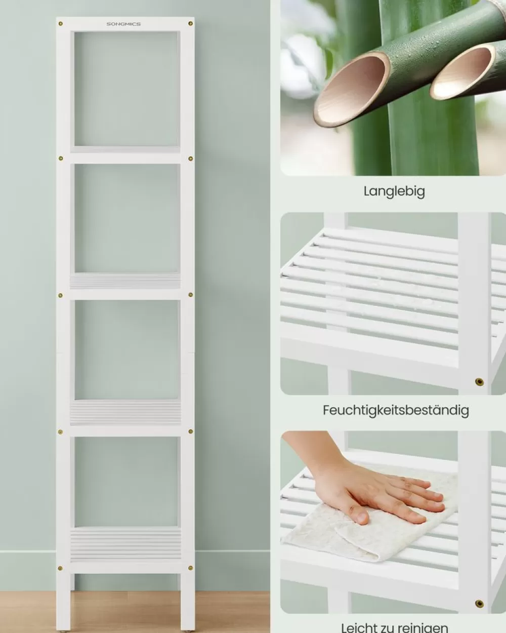 badregal_schmal_mit__ebenen_wolkenwei_2.webp Best Sale SONGMICS Badregal schmal mit 5 Ebenen wolkenweiß