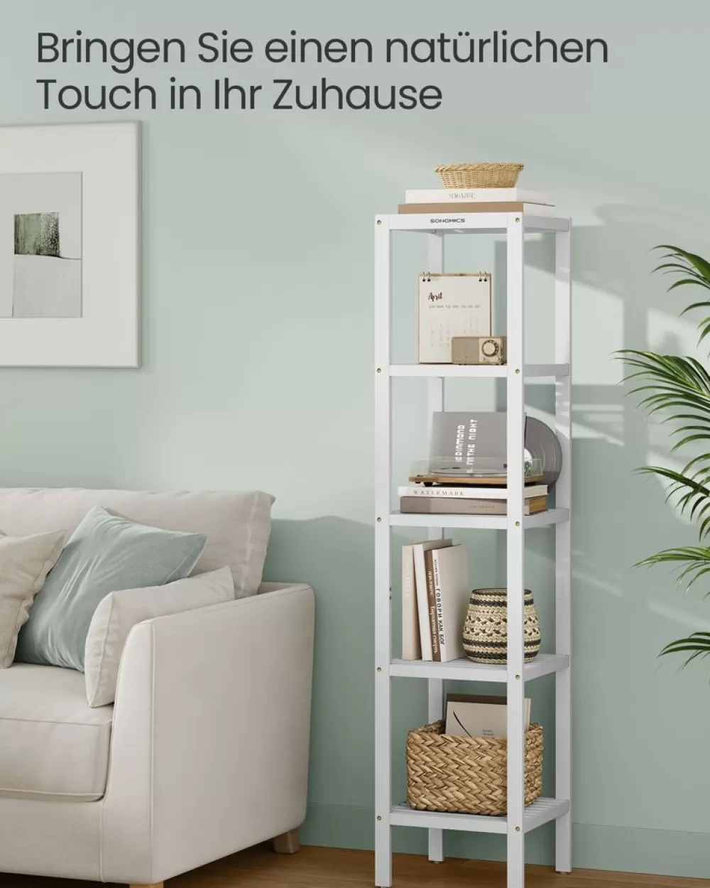 badregal_schmal_mit__ebenen_wolkenwei_3.webp Best Sale SONGMICS Badregal schmal mit 5 Ebenen wolkenweiß