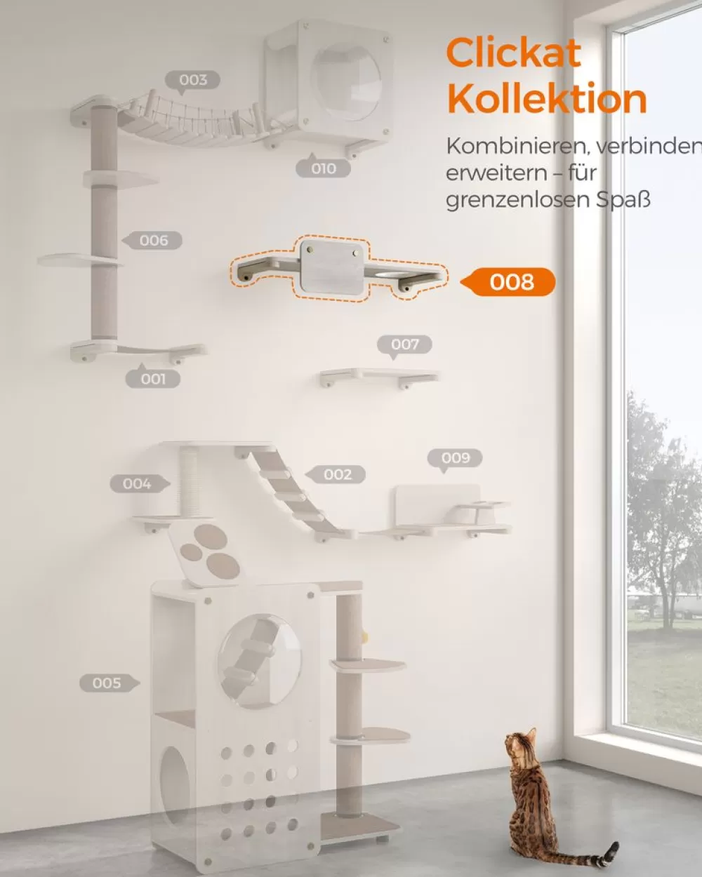 Fashion SONGMICS Clickat Kollektion - Nr. 008 Großes Katzenbrett zur Wandmontage Haferflockenbraun-Kaffeebraun