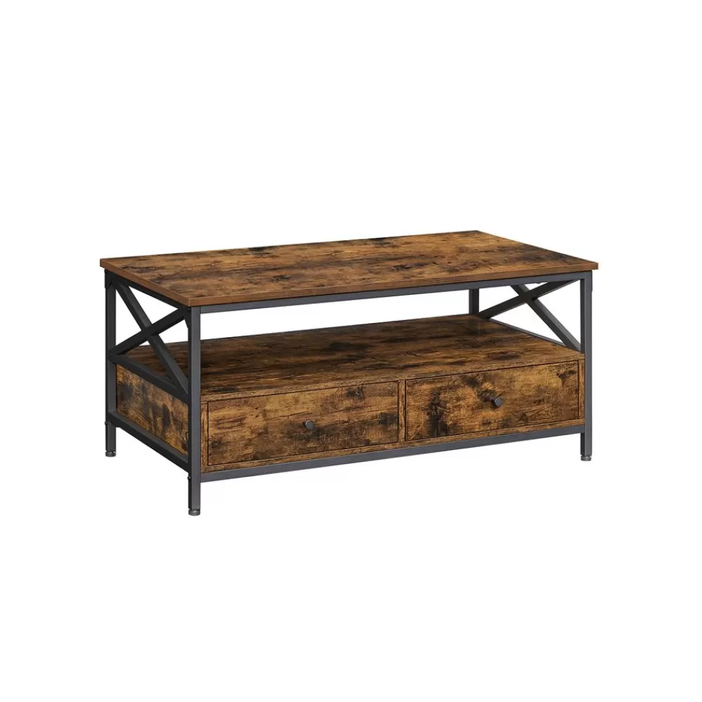 Cheap SONGMICS Couchtisch mit Schubladen Vintagebraun-Schwarz