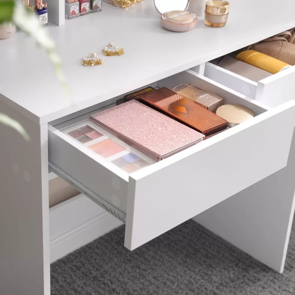 frisiertisch_mit_klappspiegel_und__schubladen_wei_4.webp Best SONGMICS Frisiertisch mit Klappspiegel und 2 Schubladen Weiß