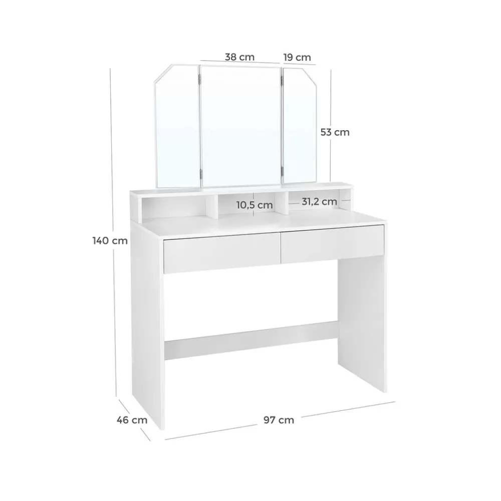 frisiertisch_mit_klappspiegel_und__schubladen_wei_6.webp Best SONGMICS Frisiertisch mit Klappspiegel und 2 Schubladen Weiß