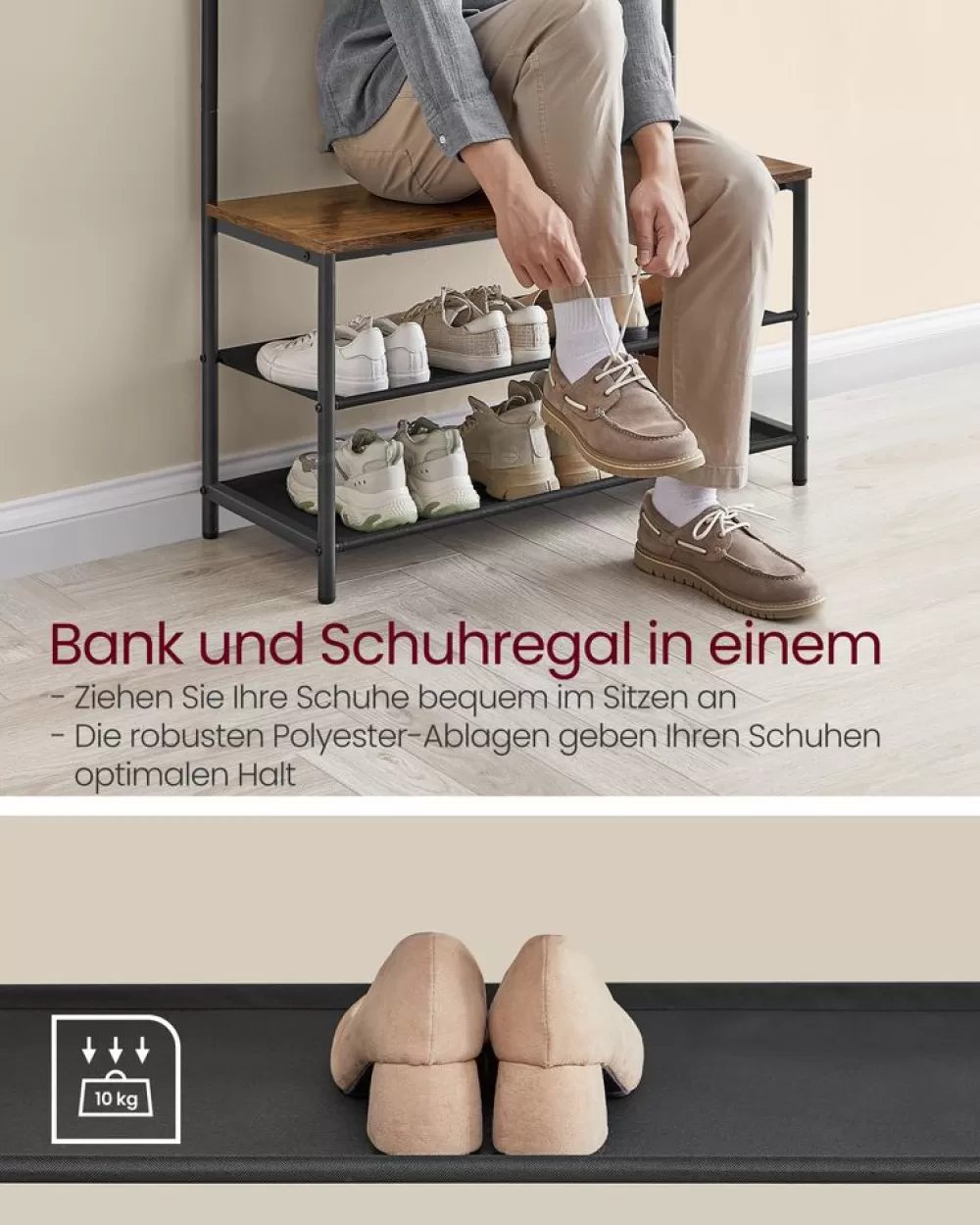 Fashion SONGMICS Garderobe mit Schuhbank Industrie-Stil Vintagebraun-Schwarz
