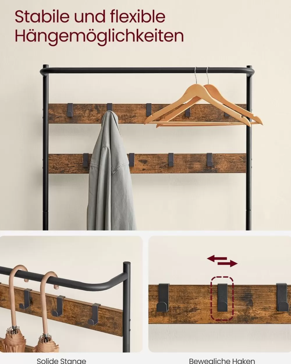 Fashion SONGMICS Garderobe mit Schuhbank Industrie-Stil Vintagebraun-Schwarz