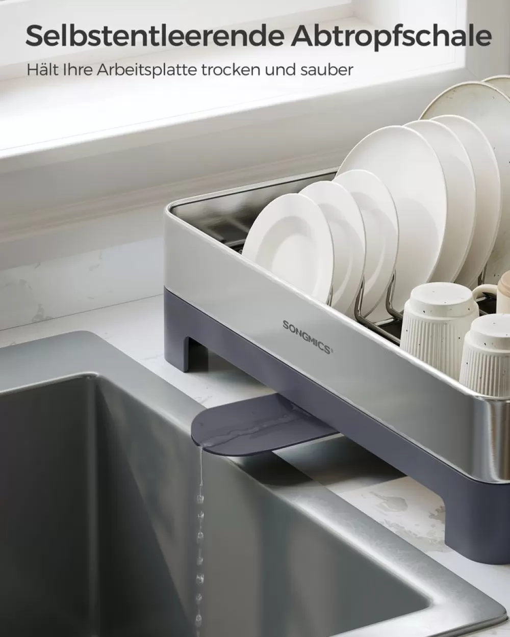geschirrabtropfstnder_aus_edelstahl_fingerabdruckresistent_2.webp Shop SONGMICS Geschirr-Abtropfständer aus Edelstahl fingerabdruckresistent Silbern-Grau