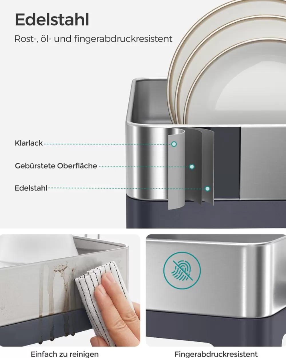 geschirrabtropfstnder_aus_edelstahl_fingerabdruckresistent_3.webp Shop SONGMICS Geschirr-Abtropfständer aus Edelstahl fingerabdruckresistent Silbern-Grau