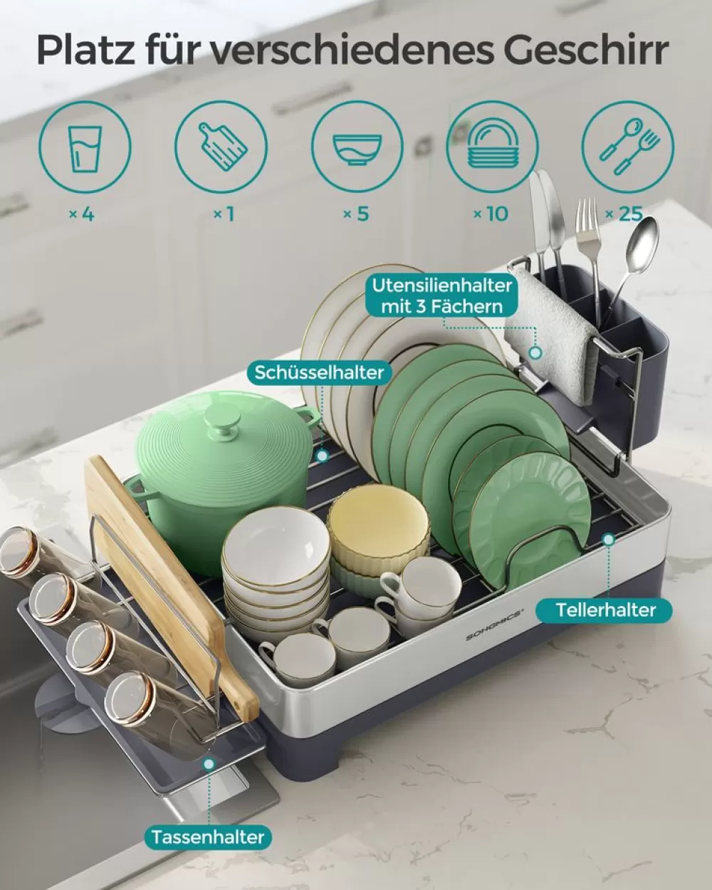 geschirrabtropfstnder_aus_edelstahl_fingerabdruckresistent_6.webp Shop SONGMICS Geschirr-Abtropfständer aus Edelstahl fingerabdruckresistent Silbern-Grau