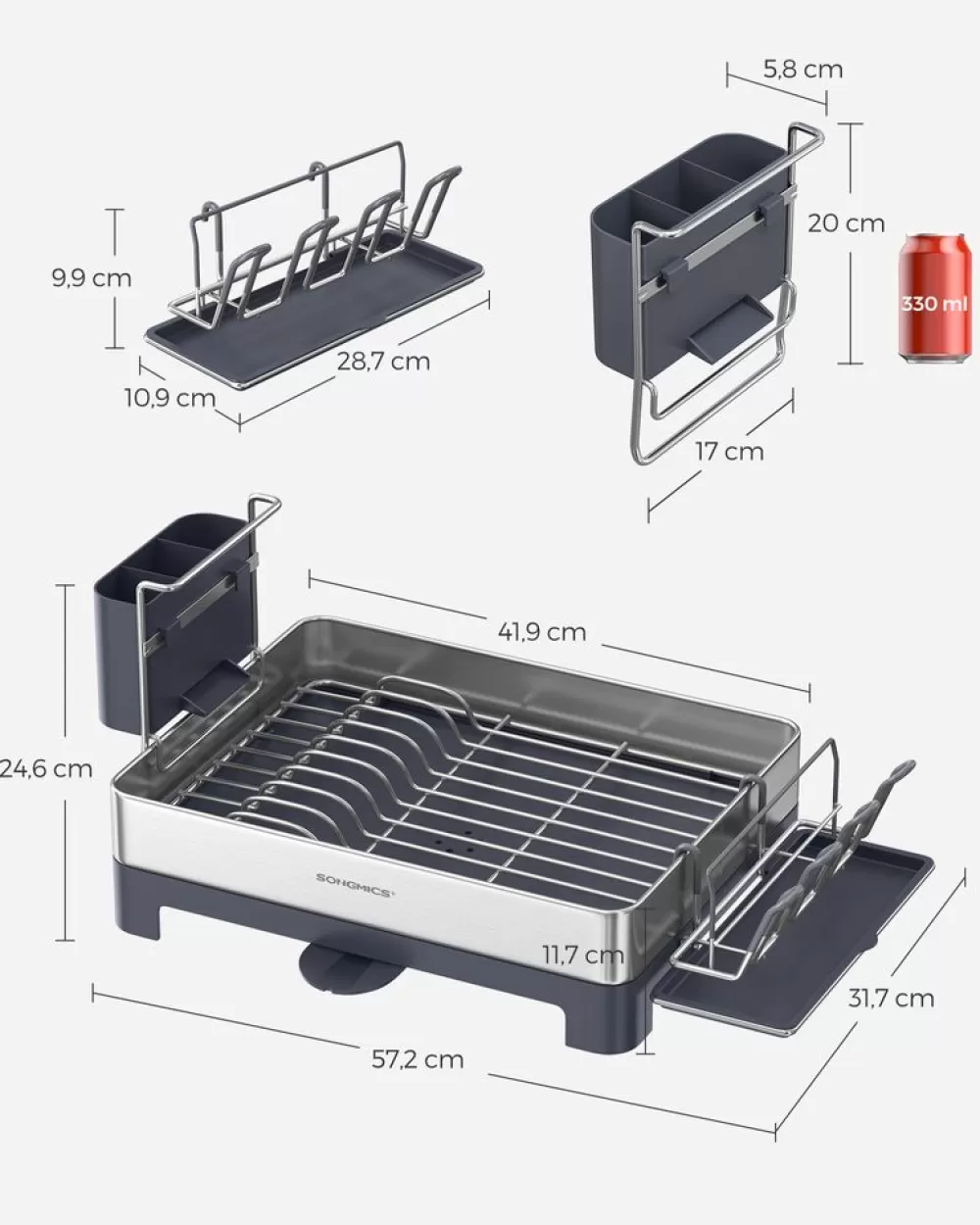geschirrabtropfstnder_aus_edelstahl_fingerabdruckresistent_7.webp Shop SONGMICS Geschirr-Abtropfständer aus Edelstahl fingerabdruckresistent Silbern-Grau