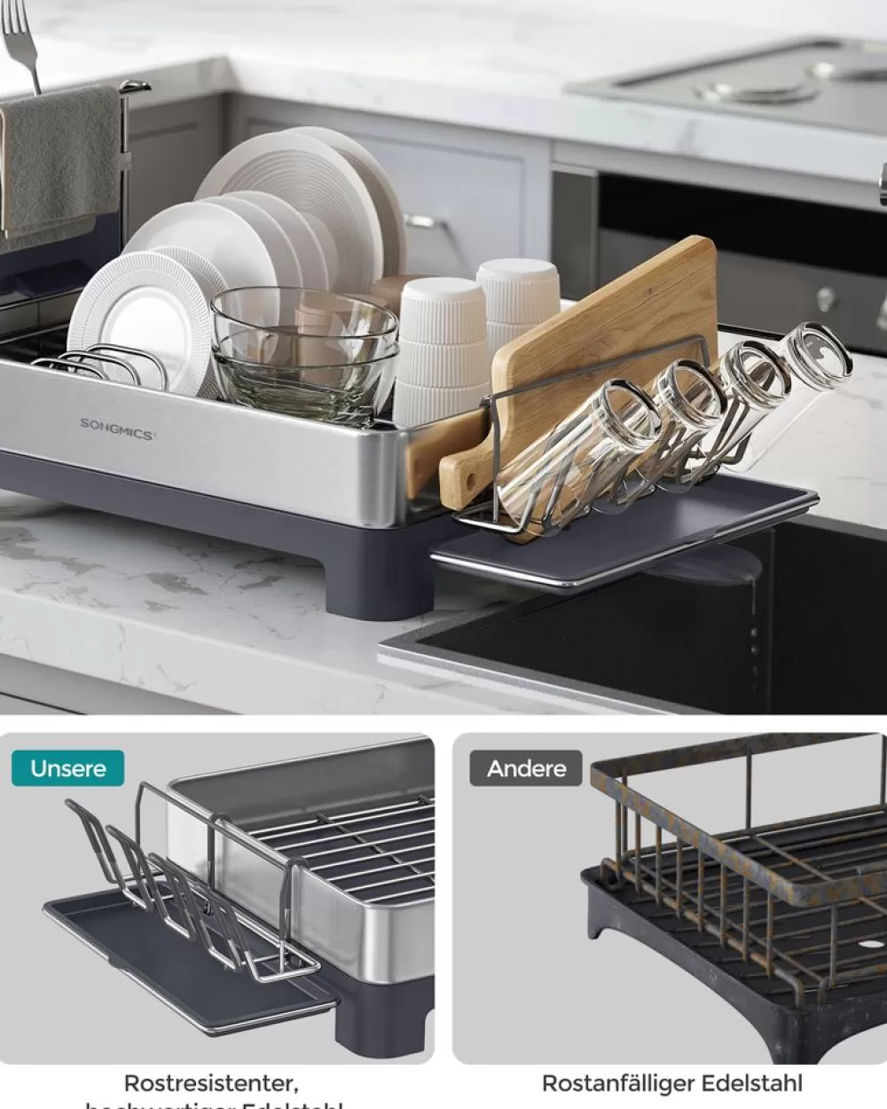 geschirrabtropfstnder_aus_edelstahl_fingerabdruckresistent_8.webp Shop SONGMICS Geschirr-Abtropfständer aus Edelstahl fingerabdruckresistent Silbern-Grau