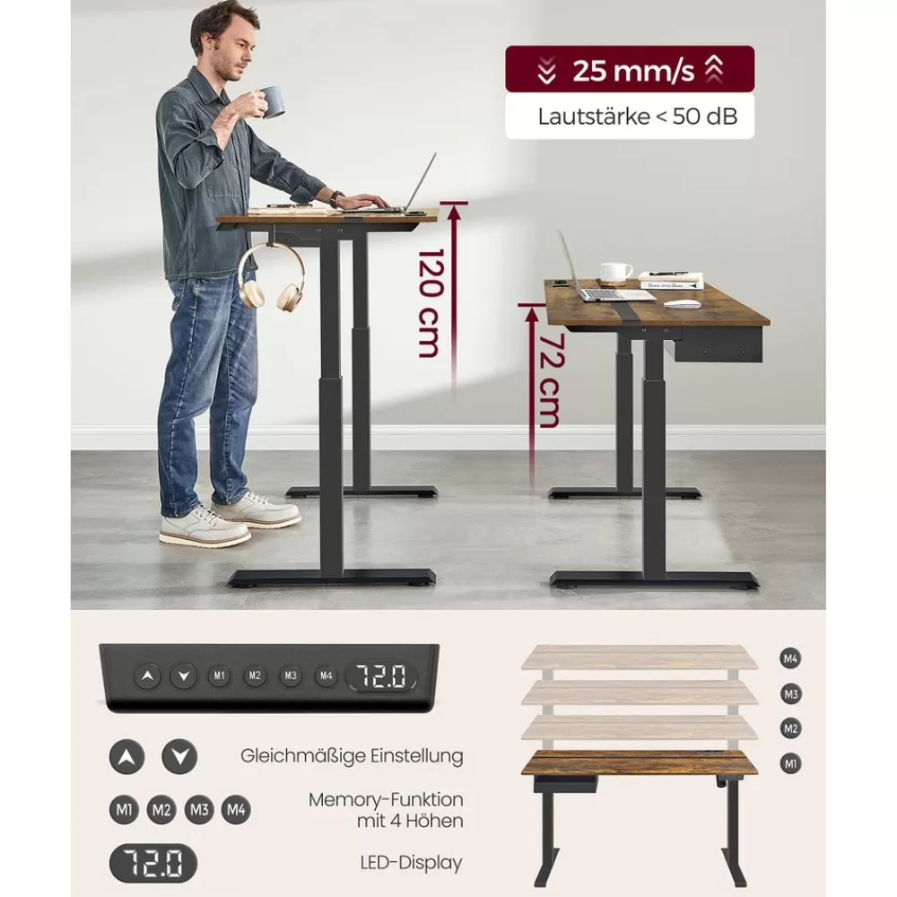 Online SONGMICS Höhenverstellbarer Schreibtisch 60 x 140 cm vintagebraun-schwarz