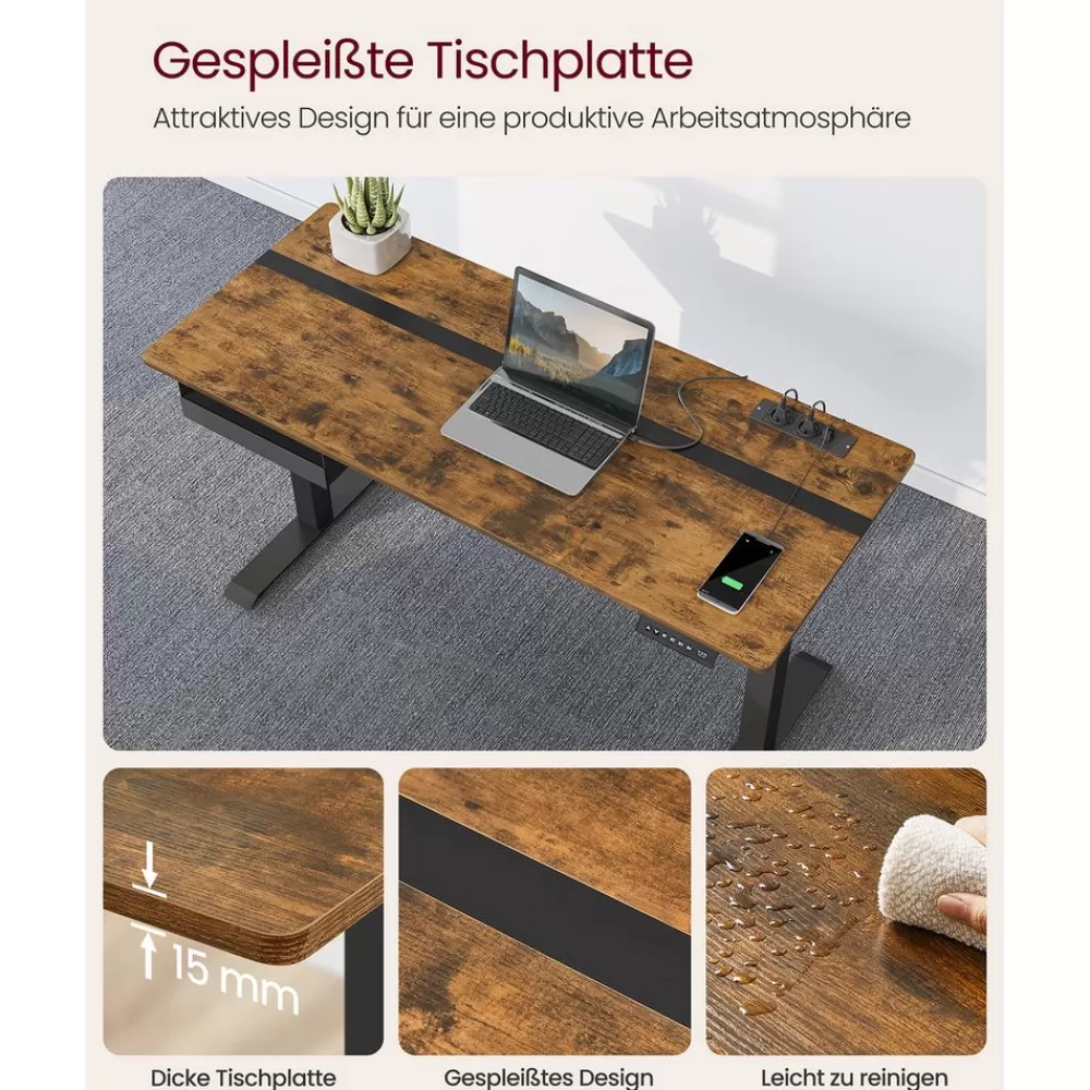 Online SONGMICS Höhenverstellbarer Schreibtisch 60 x 140 cm vintagebraun-schwarz