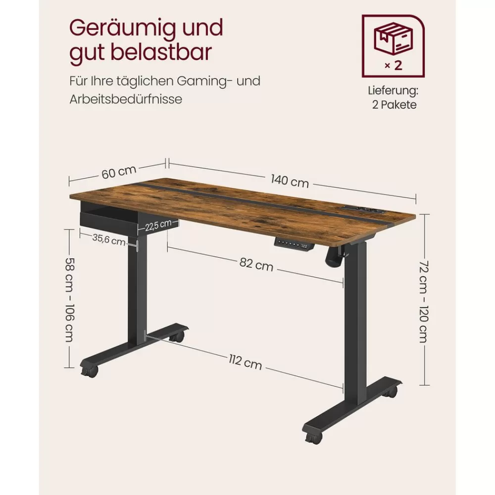 Online SONGMICS Höhenverstellbarer Schreibtisch 60 x 140 cm vintagebraun-schwarz