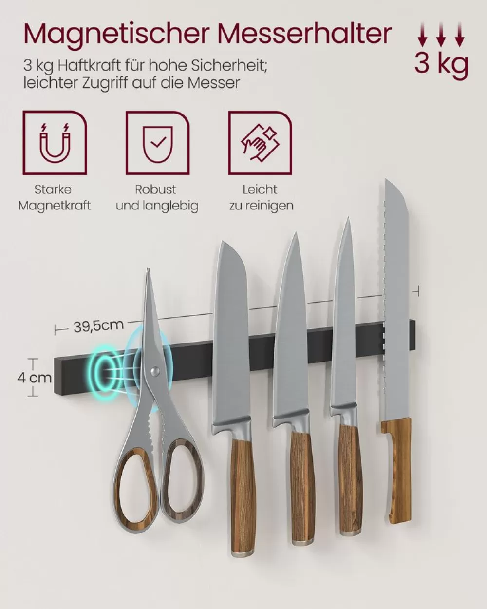 Best SONGMICS Küchenregal mit Magnetleiste für Messer und 12 Haken vintagebraun-schwarz