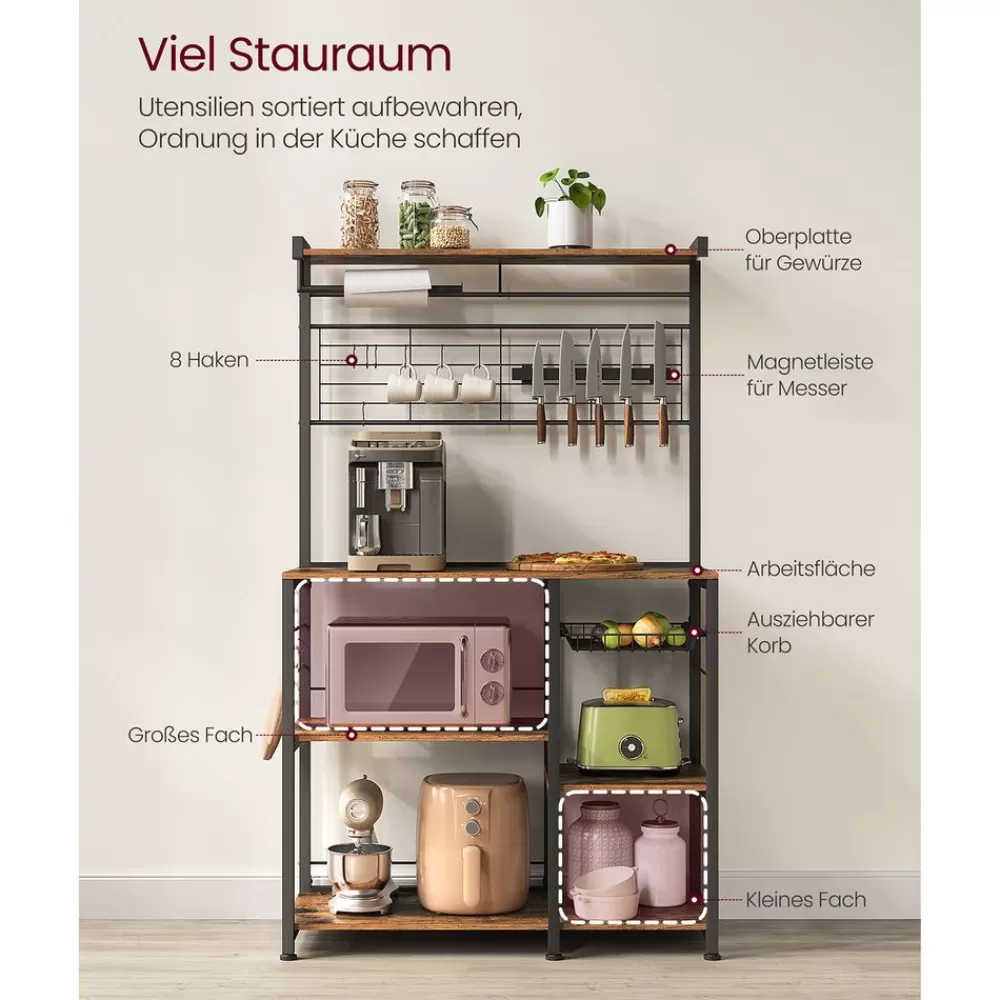 Best SONGMICS Küchenregal mit Magnetleiste für Messer und 12 Haken vintagebraun-schwarz