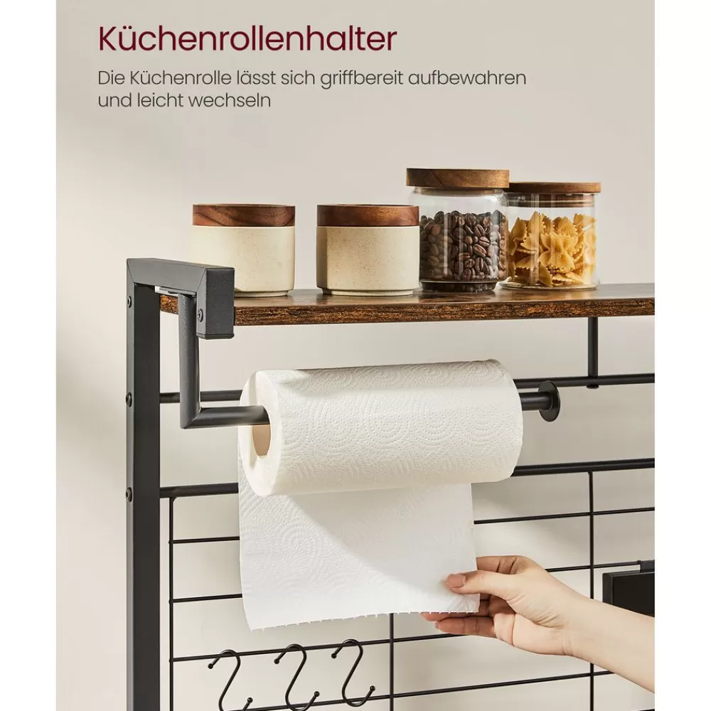 Best SONGMICS Küchenregal mit Magnetleiste für Messer und 12 Haken vintagebraun-schwarz