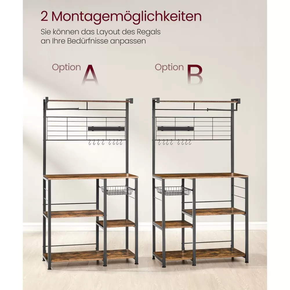 Best SONGMICS Küchenregal mit Magnetleiste für Messer und 12 Haken vintagebraun-schwarz