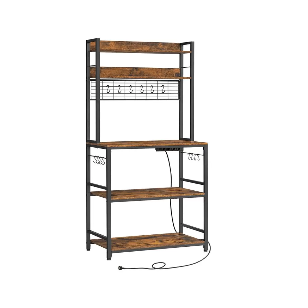 Clearance SONGMICS Küchenregal mit Steckdosen und Gitterplatte vintagebraun-schwarz