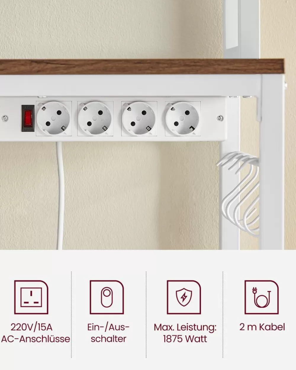 Clearance SONGMICS Küchenregal mit Steckdosen und Gitterplatte vintagebraun-schwarz