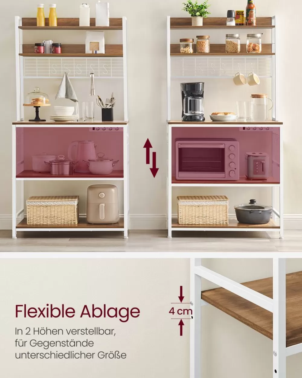 Clearance SONGMICS Küchenregal mit Steckdosen und Gitterplatte vintagebraun-schwarz