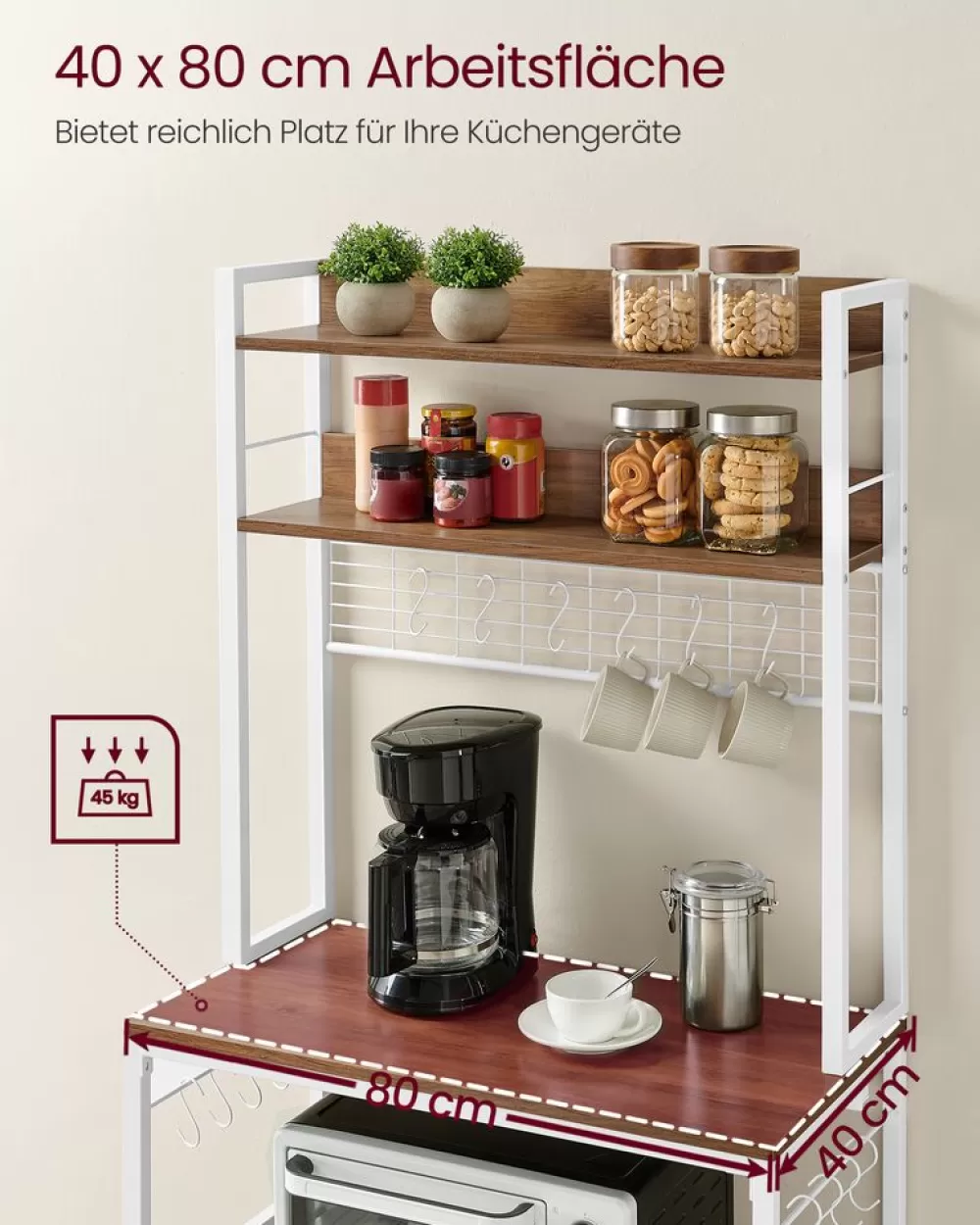 Clearance SONGMICS Küchenregal mit Steckdosen und Gitterplatte vintagebraun-schwarz