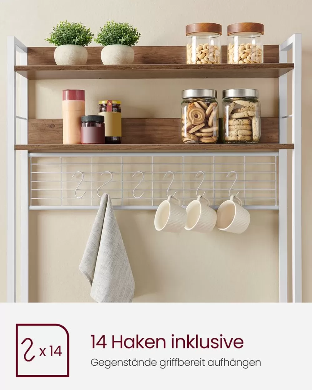 Clearance SONGMICS Küchenregal mit Steckdosen und Gitterplatte vintagebraun-schwarz