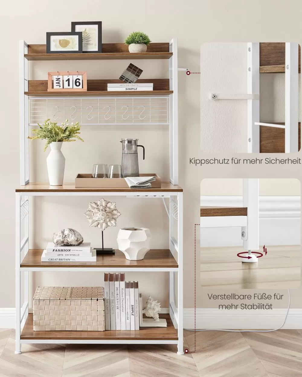 Clearance SONGMICS Küchenregal mit Steckdosen und Gitterplatte vintagebraun-schwarz