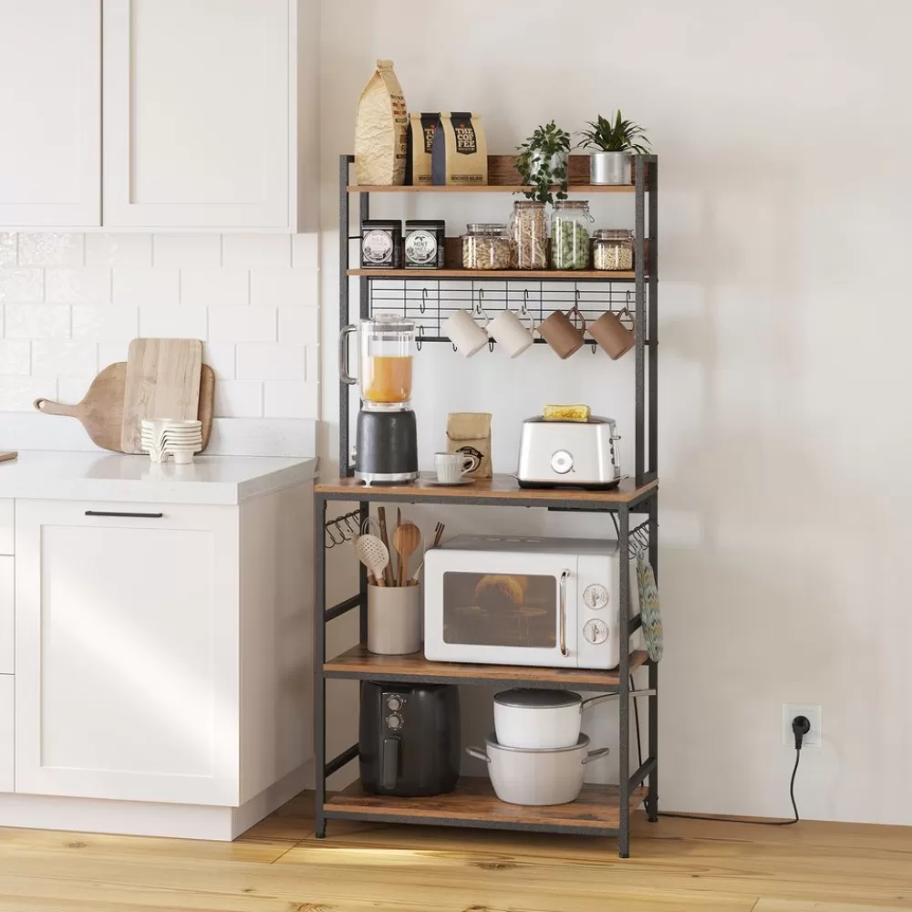 Clearance SONGMICS Küchenregal mit Steckdosen und Gitterplatte vintagebraun-schwarz