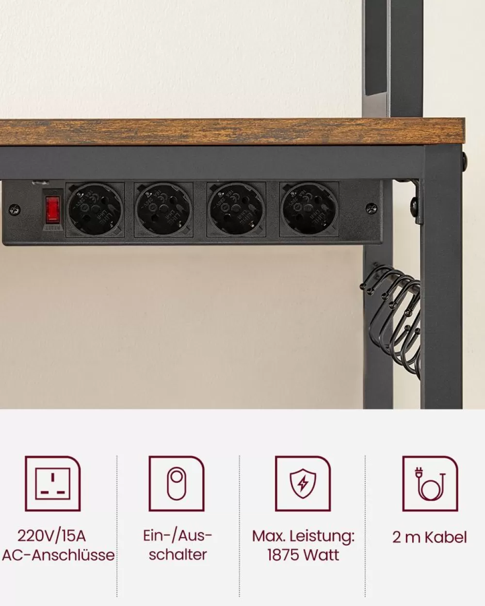 Clearance SONGMICS Küchenregal mit Steckdosen und Gitterplatte vintagebraun-schwarz