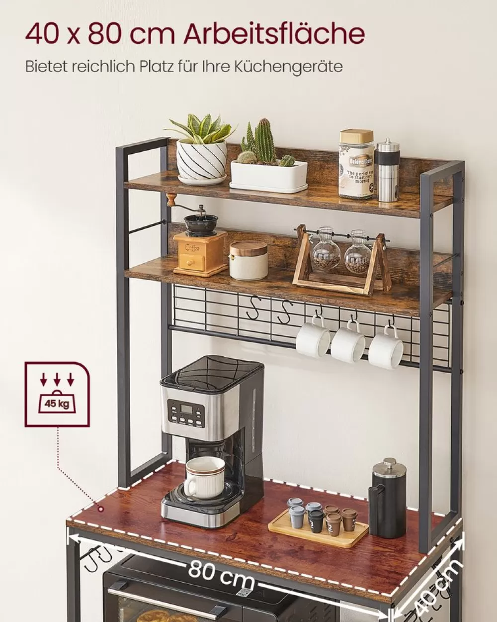 Clearance SONGMICS Küchenregal mit Steckdosen und Gitterplatte vintagebraun-schwarz