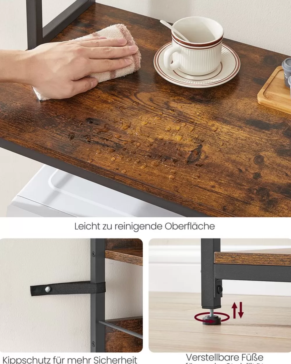 Clearance SONGMICS Küchenregal mit Steckdosen und Gitterplatte vintagebraun-schwarz