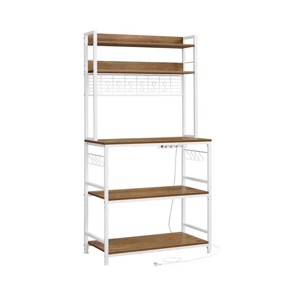 Clearance SONGMICS Küchenregal mit Steckdosen und Gitterplatte vintagebraun-schwarz