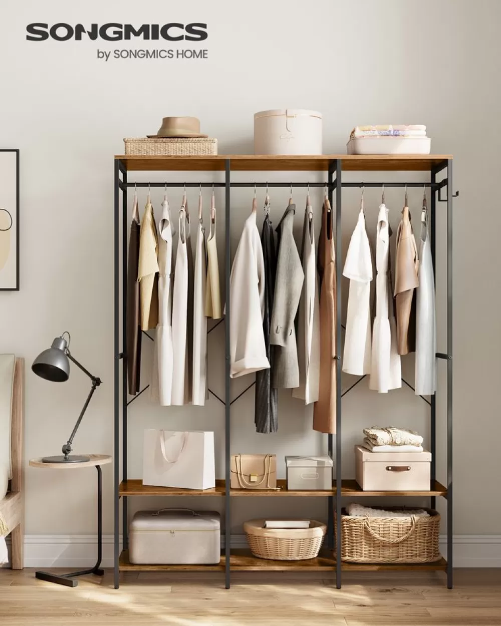 Fashion SONGMICS Kleiderschrank offen abnehmbare Haken vintagebraun
