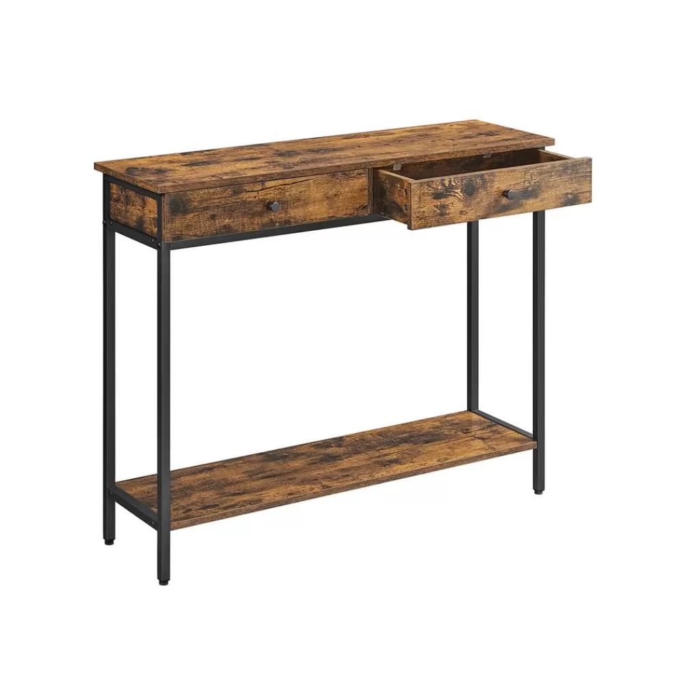 Outlet SONGMICS Konsolentisch mit 2 Schubladen und Stahlgestell vintagebraun-schwarz