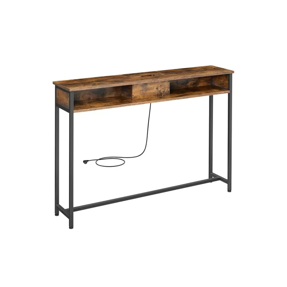 New SONGMICS Konsolentisch mit Steckdosen platzsparend vintagebraun-tintenschwarz