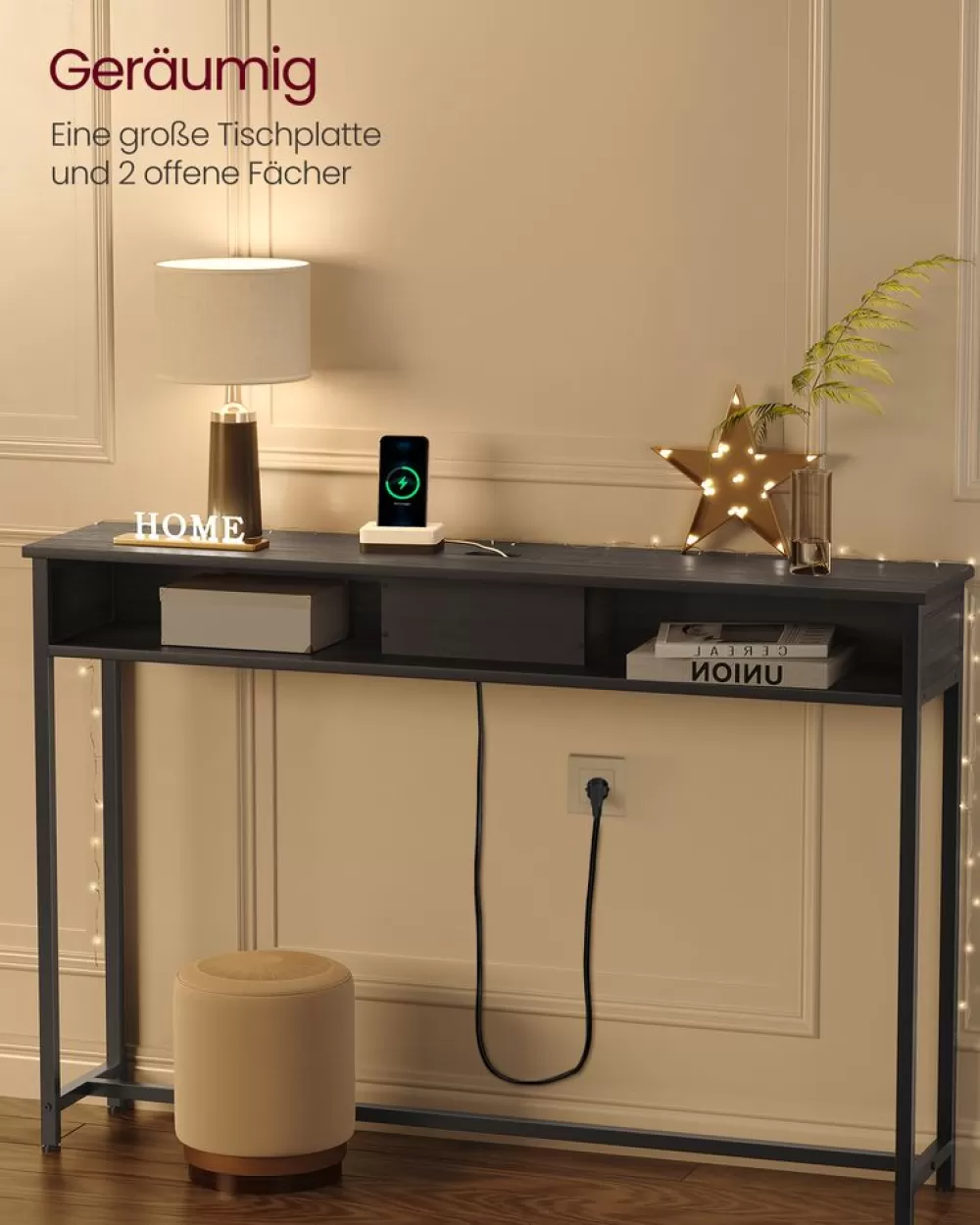 New SONGMICS Konsolentisch mit Steckdosen platzsparend vintagebraun-tintenschwarz
