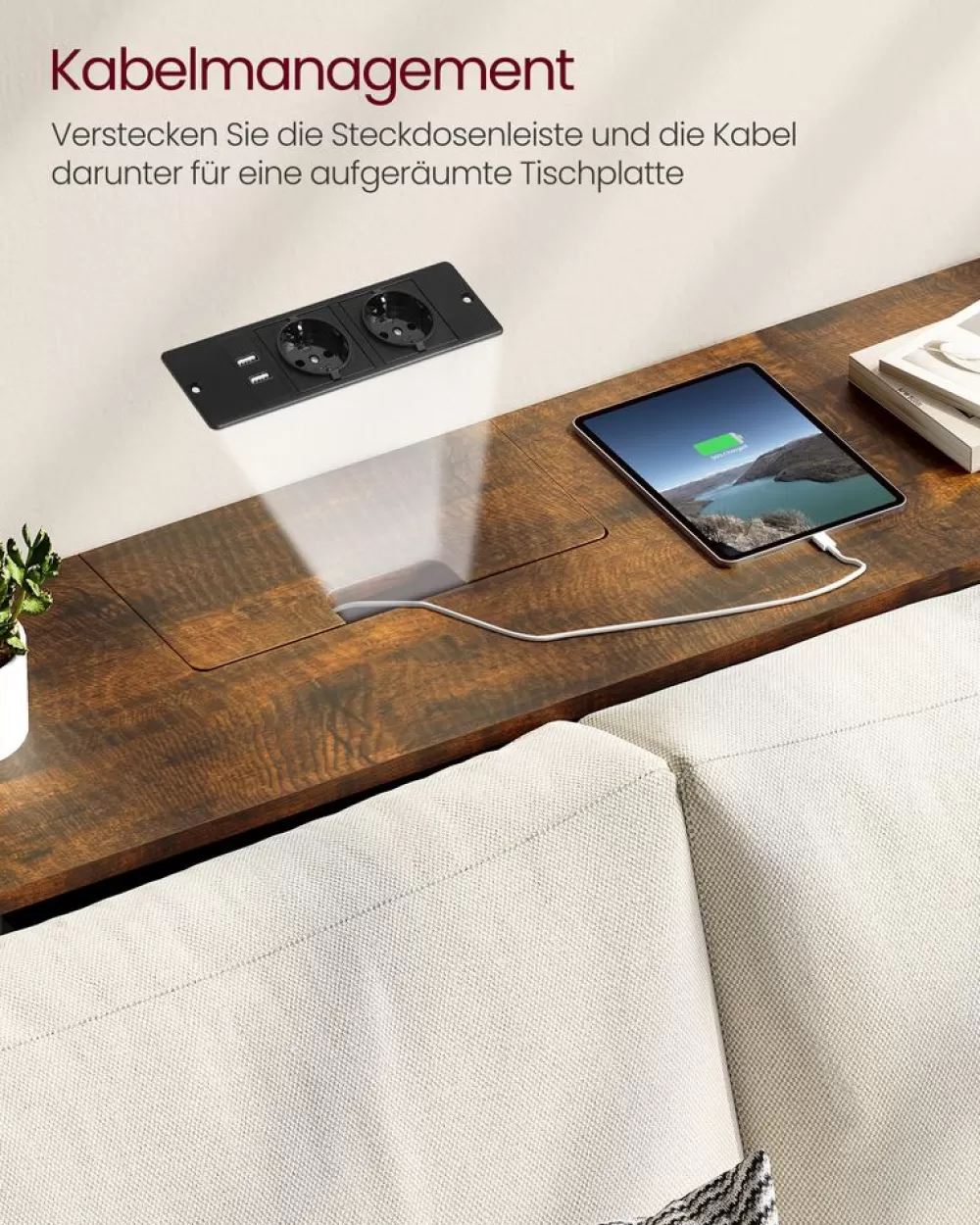 New SONGMICS Konsolentisch mit Steckdosen platzsparend vintagebraun-tintenschwarz