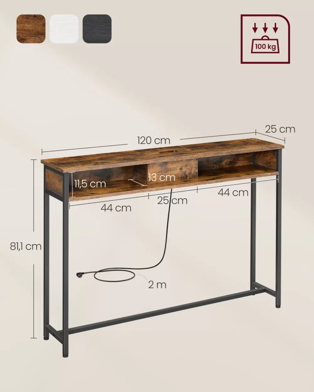 New SONGMICS Konsolentisch mit Steckdosen platzsparend vintagebraun-tintenschwarz