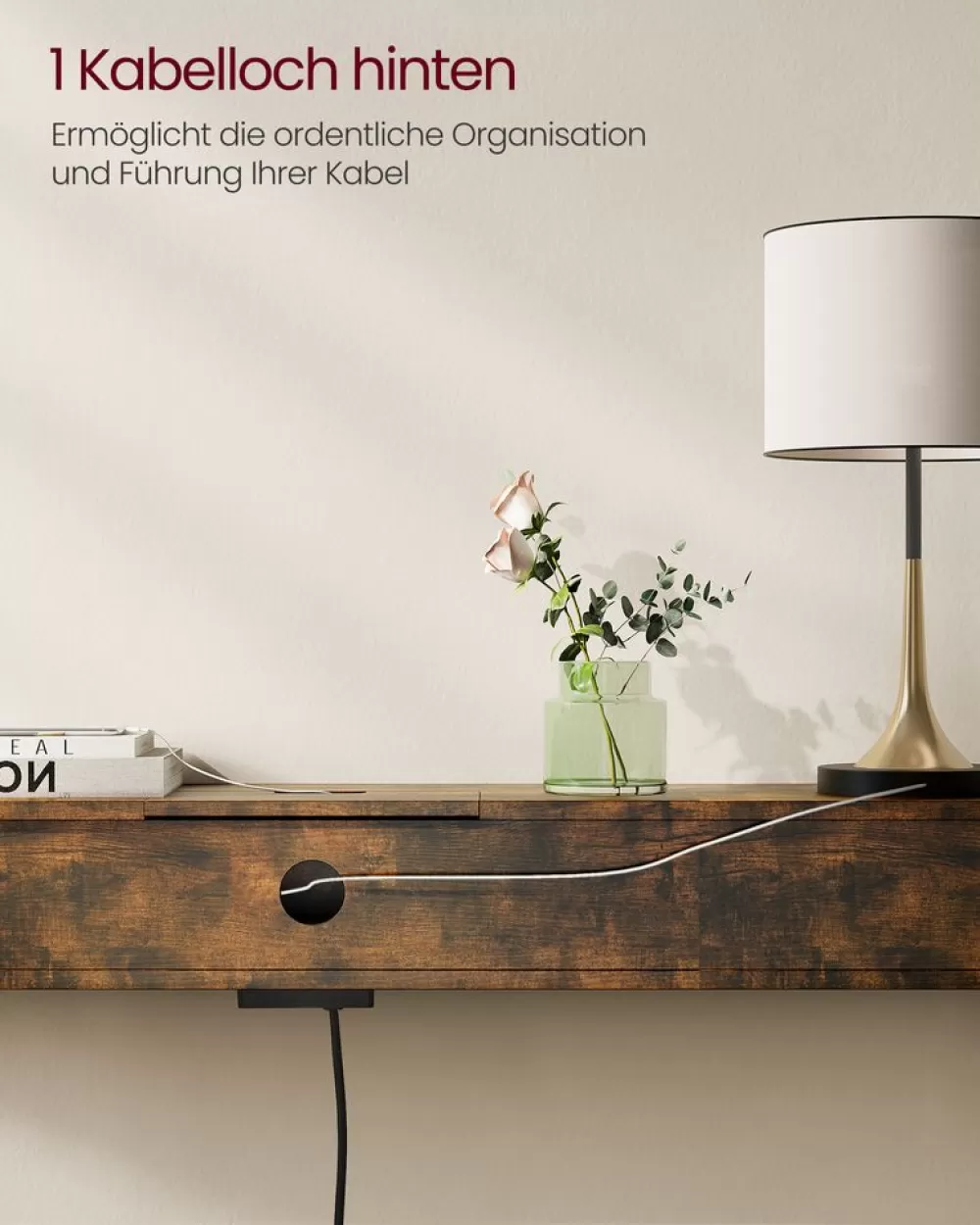 New SONGMICS Konsolentisch mit Steckdosen platzsparend vintagebraun-tintenschwarz