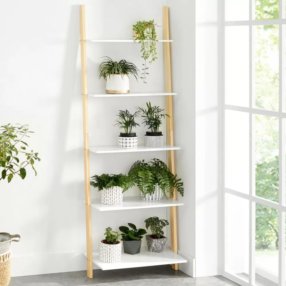 leiterregal_mit__ebenen_mattweinaturfarben_2.webp Best SONGMICS Leiterregal mit 5 Ebenen mattweiß-naturfarben