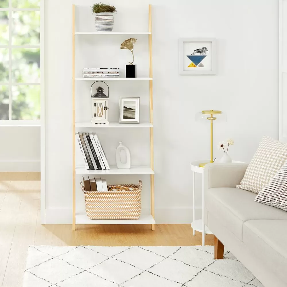 leiterregal_mit__ebenen_mattweinaturfarben_3.webp Best SONGMICS Leiterregal mit 5 Ebenen mattweiß-naturfarben