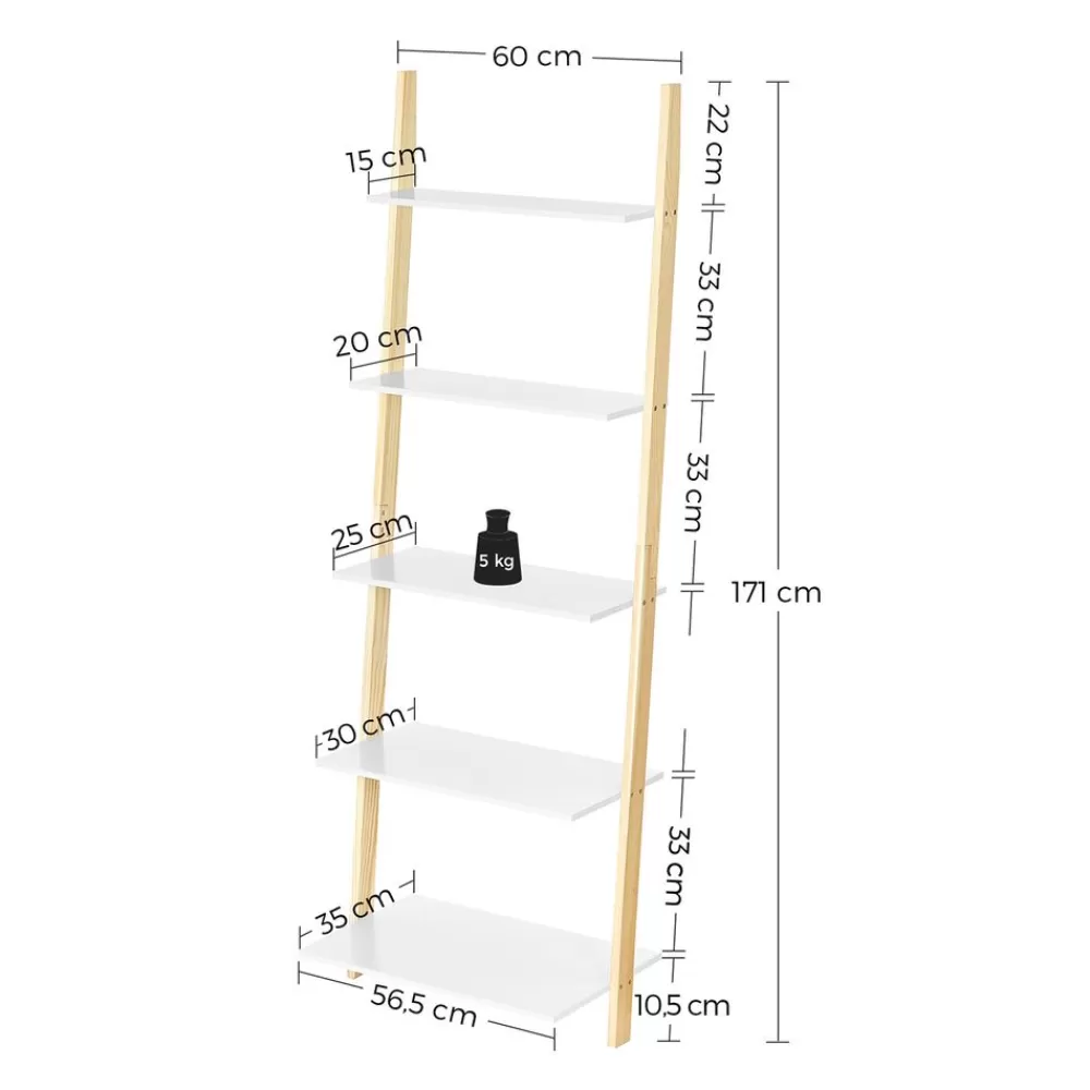 leiterregal_mit__ebenen_mattweinaturfarben_6.webp Best SONGMICS Leiterregal mit 5 Ebenen mattweiß-naturfarben