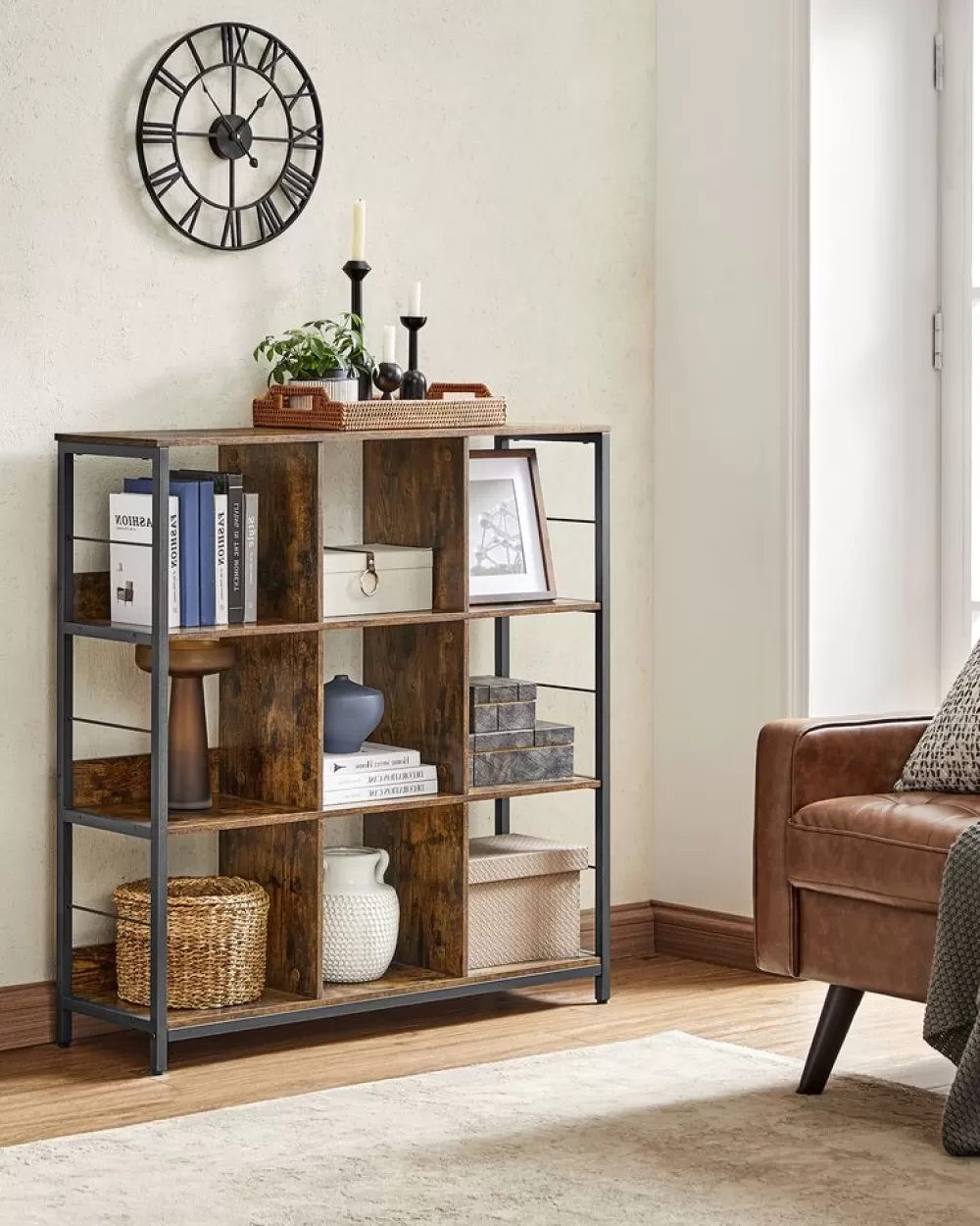 Hot SONGMICS Regal mit 3 Ebenen für Wohnzimmer vintagebraun-schwarz