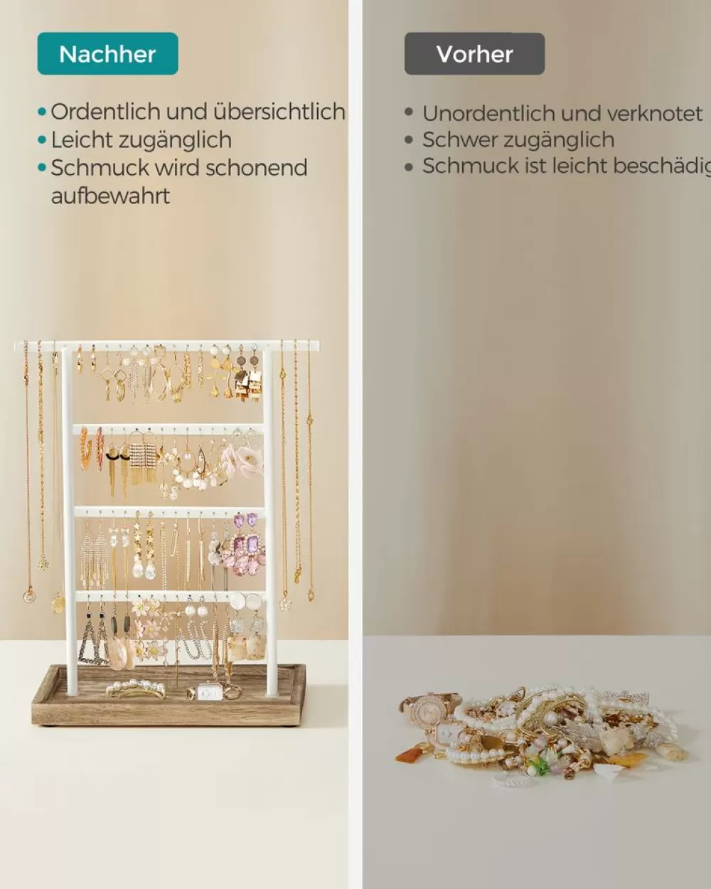 Discount SONGMICS Schmuckaufbewahrung für Ohrringe Vintage-Stil holzfarben-schwarz