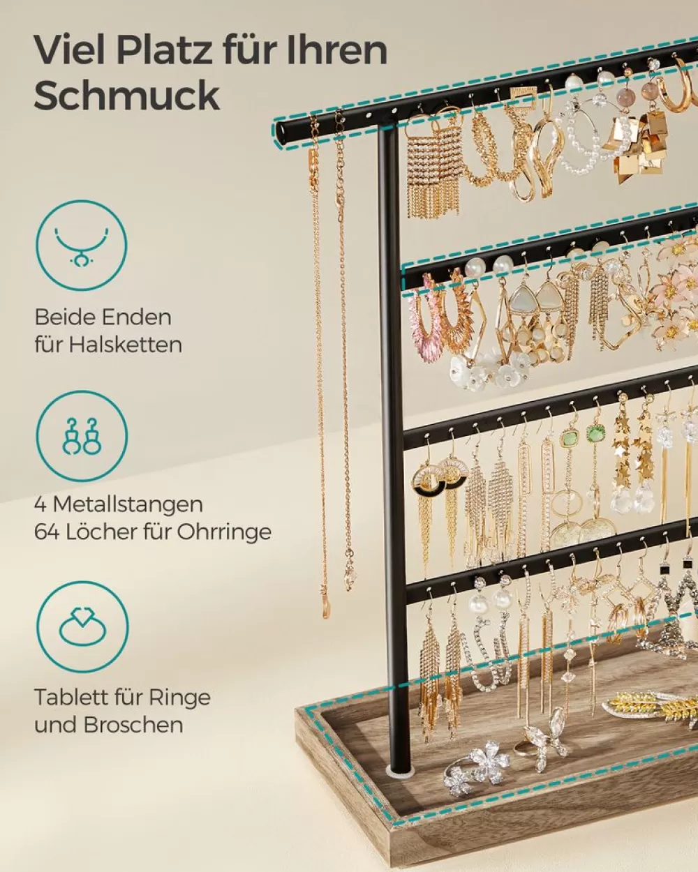 Discount SONGMICS Schmuckaufbewahrung für Ohrringe Vintage-Stil holzfarben-schwarz