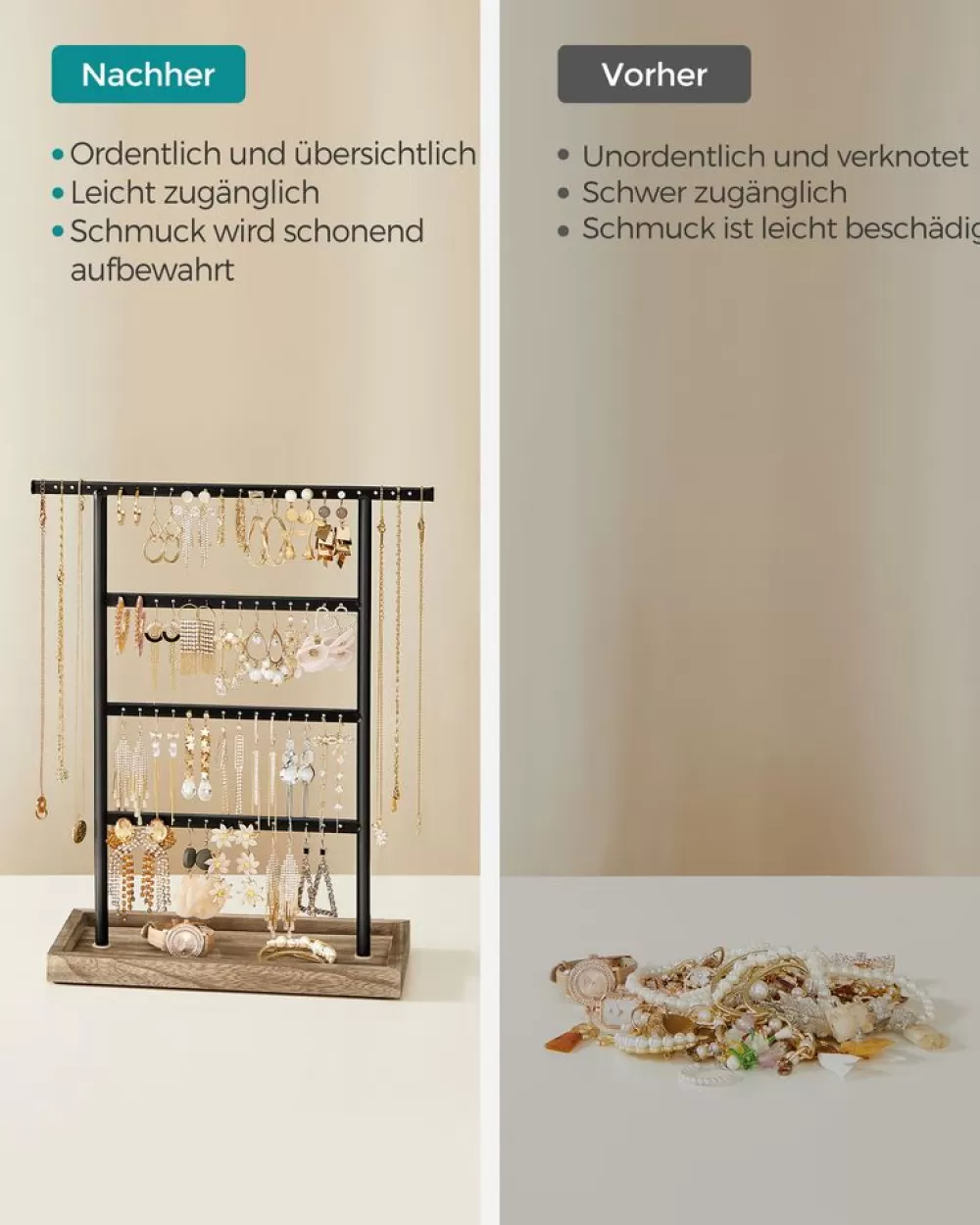 Discount SONGMICS Schmuckaufbewahrung für Ohrringe Vintage-Stil holzfarben-schwarz