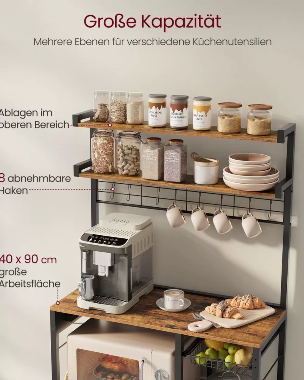 Cheap SONGMICS Standregal mit Steckdosen und Korb vintagebraun-tintenschwarz
