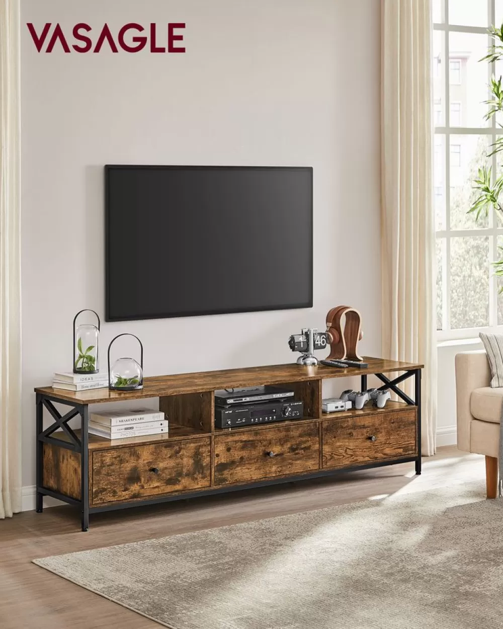 Sale SONGMICS TV-Schrank mit 3 Schubladen vintagebraun-schwarz