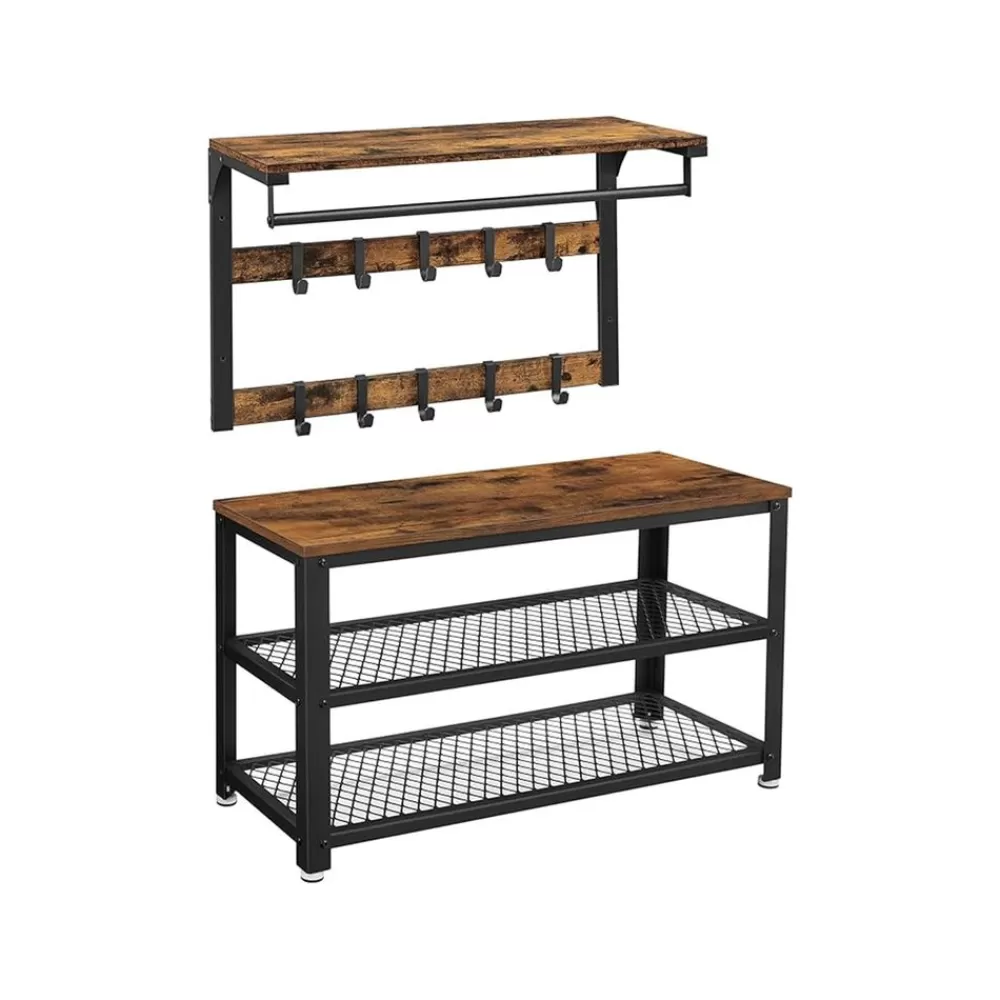 Store SONGMICS Wandgarderobe mit Metallgestell Vintagebraun-Schwarz
